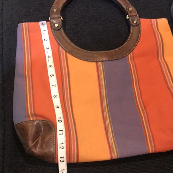 NWOT Nine West Striped Canvas Hobo Tote w/Faux Leather Trim - Picture 9 of 12